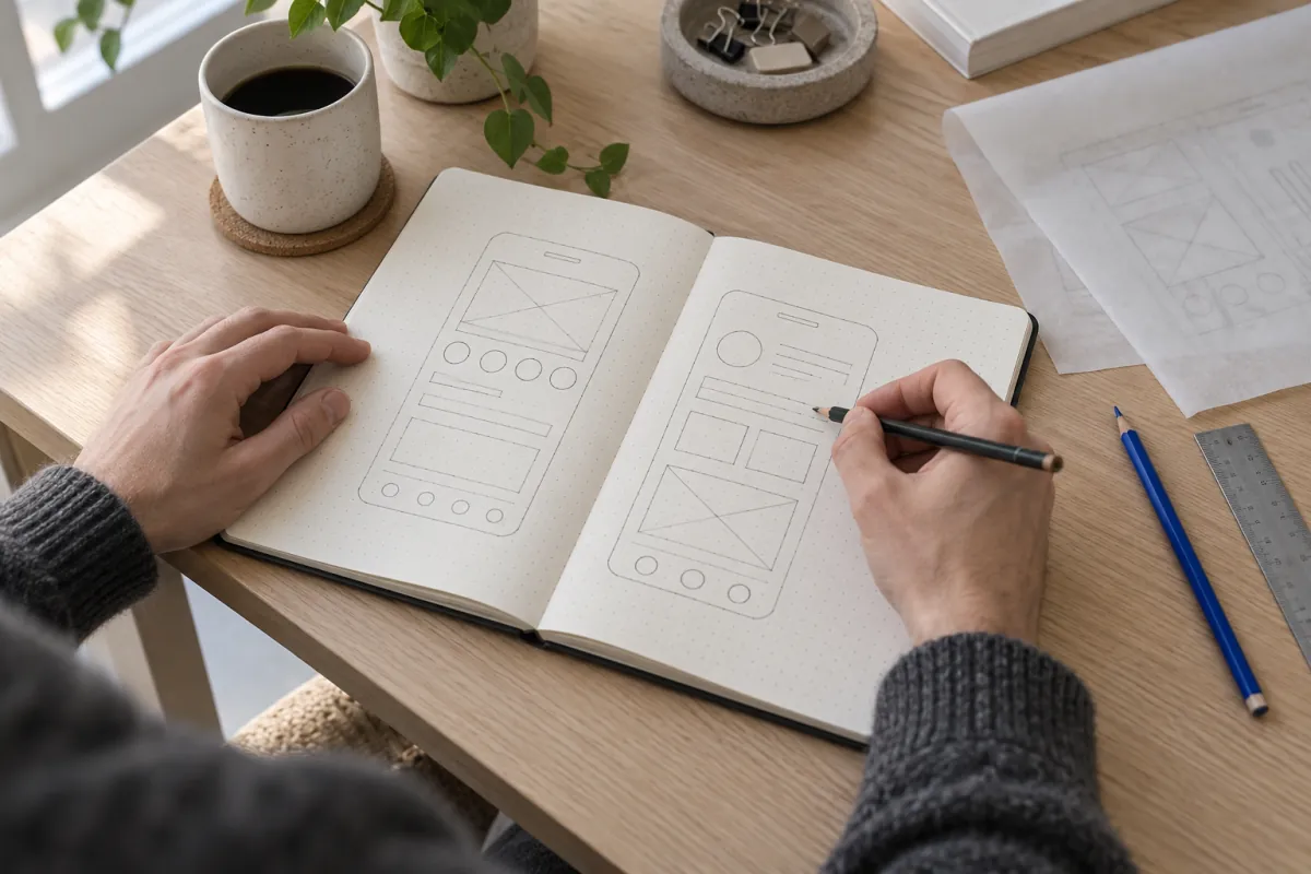 Process mapping and value chain diagnostic notes in a notebook